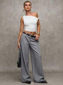 SHEIN BAE Damen Lässig Weite Hose, Einfarbig, Herbstkleidung für Frauen, Herbstkleidung Damen, Winterkleidung Damen, Halloween, Streetwear, Rückkehr zur Schule, Herbstkleidung für Frauen, Herbst, Herbstkleidung Damen, Winterkleidung Damen - Grau - Übersicht 5