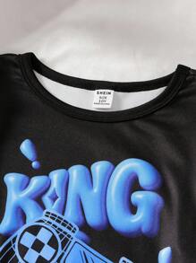 Tween Boy Black Base Minimalist Blue Print Long Sleeve Snug Fit Loungewear Set Teen Boys Pajama Sets Fall Winter - Black - View 7