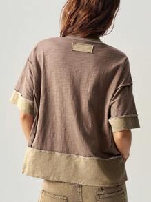 Bohemela 女士休闲纯色圆领短袖不对称下摆开衩 T 恤 - 彩色 - 查看 2