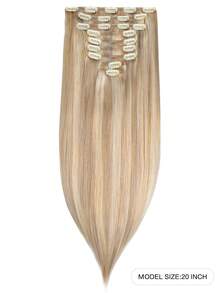 9 piezas de extensiones de cabello con clip recto 100% cabello humano real de 14-24 pulgadas 148G con doble trama, extensiones de cabello invisibles con clip, cabello humano Remy natural para uso diario de mujeres y niñas - S18A/613A - Ver 3