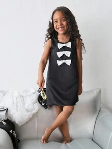 Maija Kids Maija Kids Young Girl Sleeveless Dress With Bow Decor Black Dress With White Bows Girls Black Dress With Bow Young Girls Black Dress With Bows Bow Dress Girls - Black - View 5