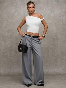 SHEIN BAE Damen Lässig Weite Hose, Einfarbig, Herbstkleidung für Frauen, Herbstkleidung Damen, Winterkleidung Damen, Halloween, Streetwear, Rückkehr zur Schule, Herbstkleidung für Frauen, Herbst, Herbstkleidung Damen, Winterkleidung Damen - Grau - Übersicht 6