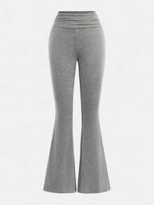 SHEIN Girlism Tween Girl Casual Fitted Light Blue Ruched Crew Neck Top And Ruched Flare Pants Set Grey Pants - Light Grey - View 8
