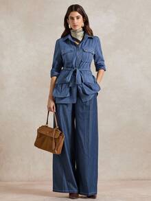 Briarwyn Women's Fashion Street Style Flap Pocket Belted Lightweight Jacket, Winter Jacket,Office Outfits For Women ,Fall Clothes For Women,Winter Clothes For Women - Navy Blue - View 1