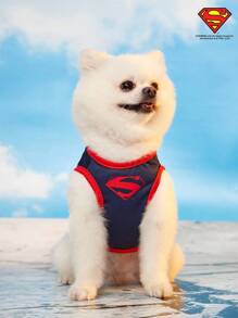 SUPERMAN X PETSIN 1件海軍藍復古插圖印花寵物背心，時尚透氣，柔軟聚酯纖維面料，防跳蚤、不易掉毛、耐熱，適合貓狗舒適穿著，適合室內外日常穿戴 - 彩色 - 查看 7