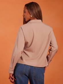 NYA SZN Top à manches longues avec col boutonné, cravate, tenue d'affaires, décontractée de tous les jours, modeste, de bureau, pour l'automne, déclaration, festival pour femmes - Tabac - Voir 2