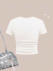 SHEIN Koszulka w stylu vintage streetwear z nadrukiem w panterkę, numer 98, grafika, dla nastolatek, dopasowana, swobodna, z okrągłym dekoltem, marszczeniami w pasie i krótkim rękawem, odpowiednia na lato, jesienne stylizacje, komfort, jesienne warstwy dla dziewczynek, stylowe ubrania dla dzieci, odzież codzienna, dziecięce koszulki z grafiką, powrót do szkoły, ubrania jesienne, nadaje się do noszenia na wierzchu i warstwowo