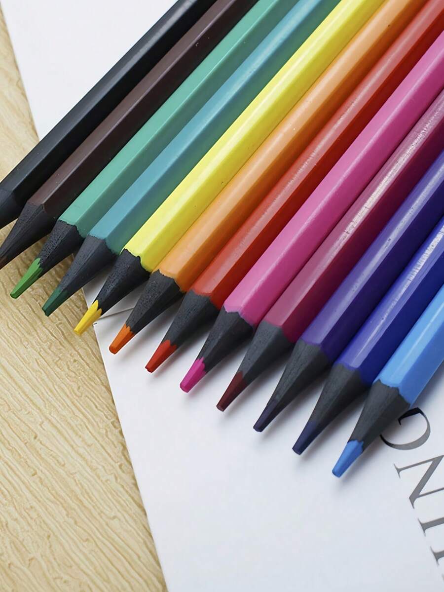 SHEIN 12/18/24/36/48PCS Hexagonal HB Pencils Premium Art Drawing Sketching Coloring Pencils Vibrant Rich Colors Smooth Layering Blendable Professional Artist Office Supplies Black Hexagonal Barrel Gift Set - Multicolor - View 1