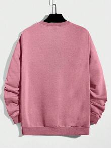 SHEIN Cottnline 100%Cotton Men Letter Patched Sweatshirt - Pink - View 2
