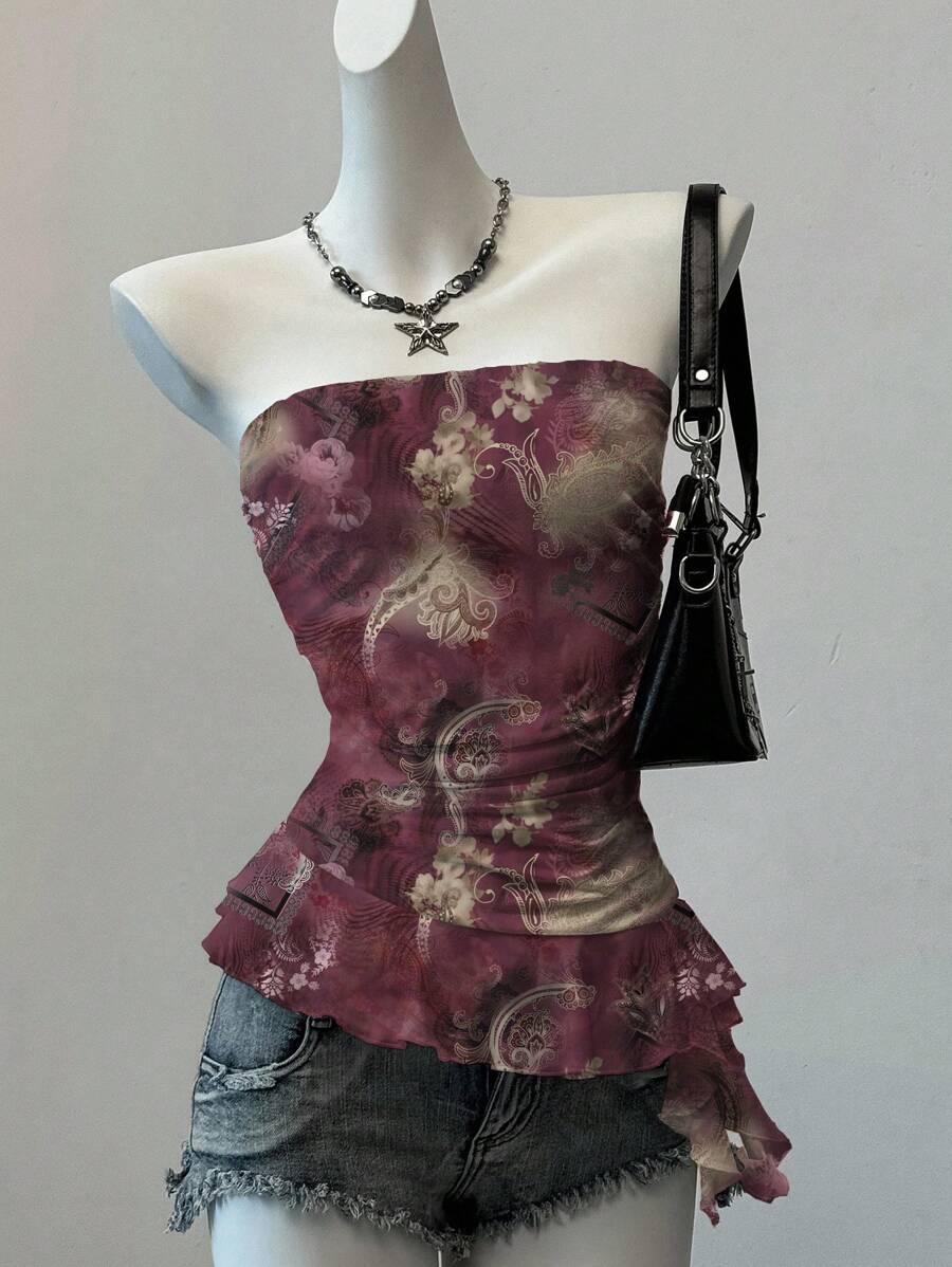 SHEIN EZwear 女士休闲花卉印花吊带背心 - 白色 - 查看 1