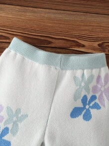 2pcs Baby Girls Knitted Sweater Cardigan And Pants Set,White Floral Cute Autumn Matching Family Outfit,Jacquard Long Sleeve Pullover Trousers,Warm - Multicolor - View 6