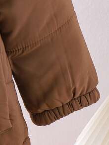 SHEIN Baby Boys' Fashion Brown Stand Collar Thermal Lined Long Sleeve Comfortable Padded Coat, Autumn/Winter Fall - Brown - View 4