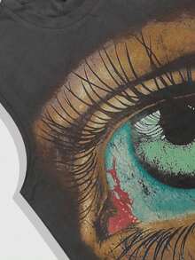 ROMWE MEN Street Life Teen Boy Eye Graphic Black Crew Neck Casual Tank Top