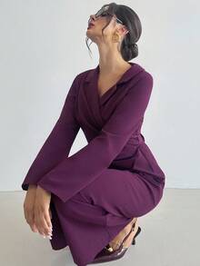 Firerie Women's Solid Color Wide Leg Loose Elegant Pants - Red Violet - View 7