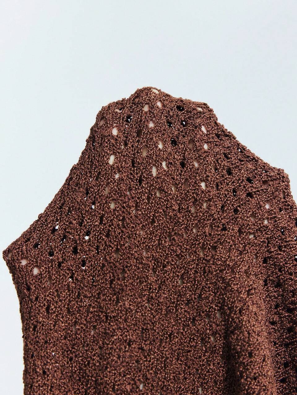 SHEIN Maija 2025 Elegant Modern Textured Floral Embroidery Loose Fit Knit Tank Top Women,Coffee Brown,Summer,Chic,Brunch,Rust Brown,Tie Up,Old Money Style,Party