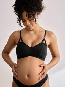 BloomMama Solid Color Comfortable Soft Skin-Friendly Maternity Nursing Bras For Feeding Mothers - Black - View 3