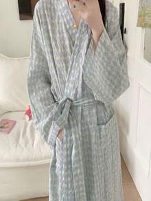 1 件 Ditsy 花卉 V 领甜美风格睡袍，春秋格子印花长袖浴袍，高端家居服适合日常居家、度假、户外、酒店，是洗完澡后回到学校居家和度假的理想选择 - 彩色 - 查看 8