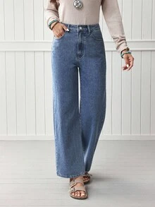 EMERY ROSE Straight Denim Trousers - Medium Wash - View 4