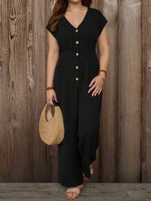 Linhara 大码女式连体裤，休闲中式度假装，适合圣帕特里克节、复活节、情人节、圣诞节、感恩节，宽松舒适，百搭，时尚春夏，独立日 - 黑色 - 查看 8