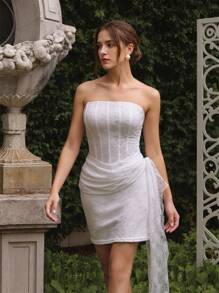 Lucivie Summer Elegant Solid Color Lace Fitted Mini Dress - White - View 1