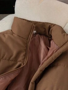 Tween Girls' Brown Padded Coat, Minimalist, Comfortable And Fashionable, Short Style, Suitable For Tween Girl, Super Fall Winter - Brown - View 4