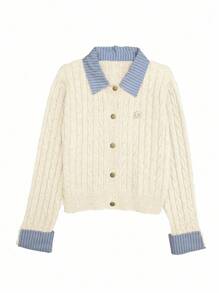 Rafferiza Áo len cardigan chắp vá 2 trong 1 phong cách Blogger thời trang - Màu be - Xem 8