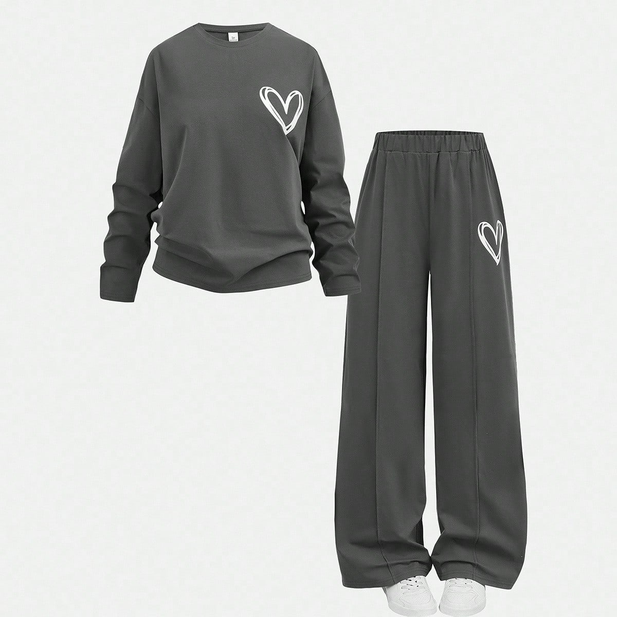 Conjunto casual de 2 piezas para adolescentes - Blusa de punto de cuello redondo de corte holgado con estampado gráfico y shorts de corte relajado, a