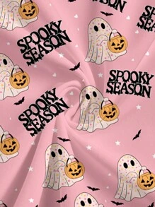 PopScrub Plus Size V-Neck Pink Short Sleeve Nurse/Doctor Hospital Uniform Top,Cute Halloween Pattern Design,Summer Health Check Surgery Lab Coat Multi-Pockets - Pink - View 7