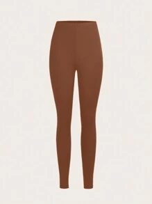 Slaydiva Quần legging dệt kim trơn màu thường ngày màu kaki, màu cà phê đậm, tông màu da, kiểu dáng dài thích hợp cho mùa hè, mùa thu, mùa đông, thích hợp cho các buổi đi chơi và mùa tựu trường - Nhiều màu - Xem 3