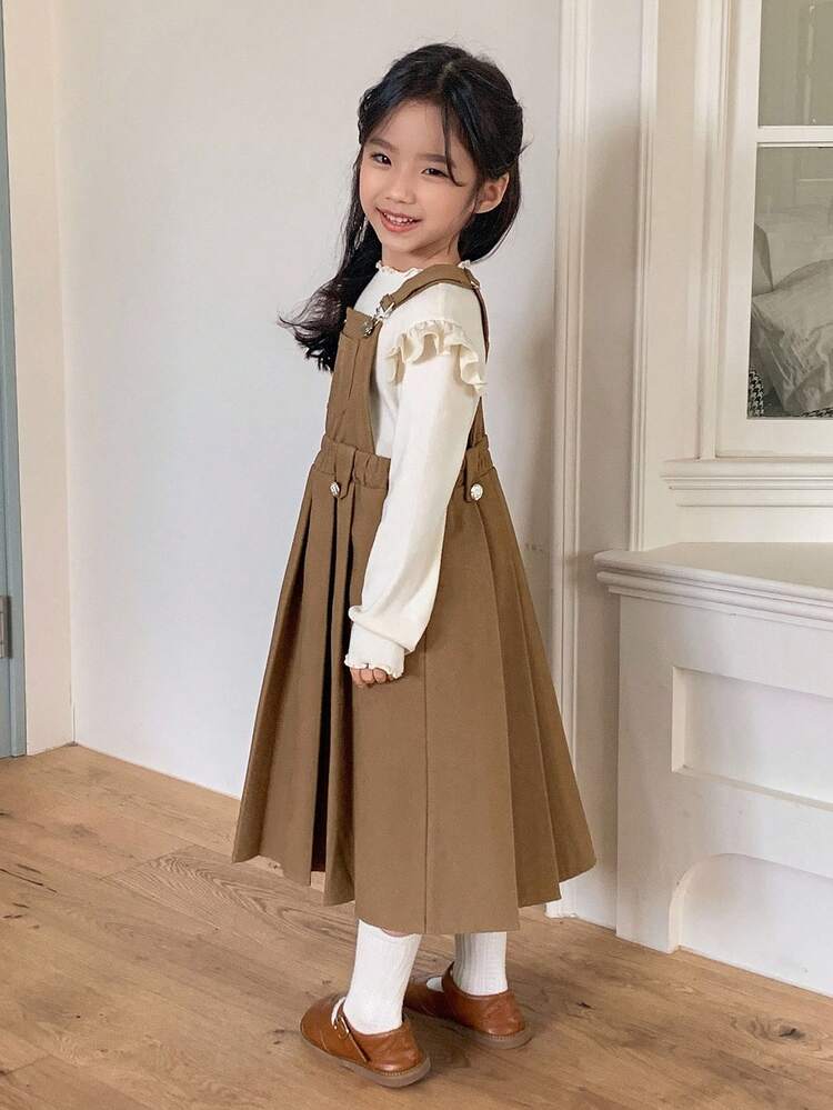 Young Girls Casual Versatile Loose Mid-Length Suspender Dress Fall/Winter