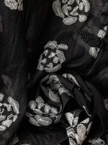 女士优雅通勤提花灯笼袖透明衬衫 - 黑色 - 查看 4