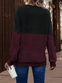 EMERY ROSE 女式撞色交叉领口落肩长袖休闲运动衫 - 彩色 - 查看 2