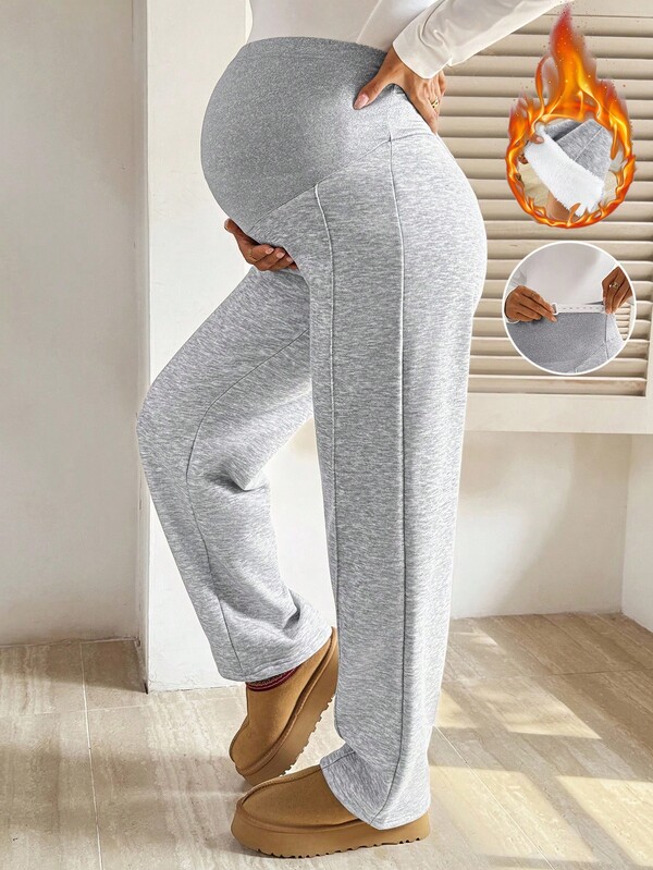 SHEIN Fall Clothes,Autumn Clothes,Maternity Autumn/Winter Maternity Maternity Casual Warm Fleece Adjustable Waist Pants, Autumn/Winter Maternity Pants Pregnancy Pants Thermal Lined Maternity Pants Grey Maternity Sweatpants