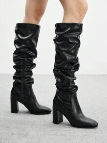 CUCCOO BIZCHIC New Lace-Up Buckle Thick Heel British Knight Motorcycle Mid-Calf Boots For Women - Black - View 5