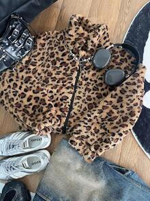 Sparklyn 少女双面豹纹羊毛夹克 - 经典豹纹，个性前卫，宽松廓形，松紧袖口，秋冬街头时尚必备时尚双面单品