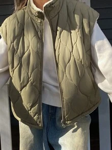 DAZY 2-in-1 Patchwork Flausch-Futter Wattierte Weste, Kurze Damen Gepolsterte Mantel Winter Jacke Weste