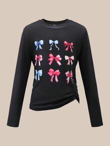 SHEIN Sparklyn 3件套女孩蝴蝶水果印花长袖T恤，适合街头风格、休闲装、同学聚会 - 粉色 - 查看 6