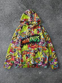MADBALLS X SHEIN Men's Casual Street Cartoon & Letter Graphic Pocket Drawstring Hoodie, Spring/Autumn - Multicolor - View 7
