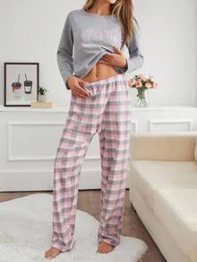 EURMUSE Conjunto de pijama de mujer de 2 piezas de algodón con camisa de manga larga con estampado floral y pantalón de dormir con estampado floral - Multicolor - Ver 5