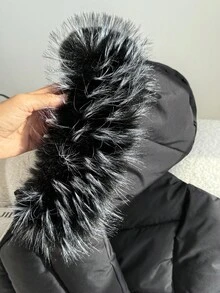 Abrigo acolchado con cremallera y cintura alta con cuello de piel desmontable, estilo minimalista y de moda para niña preadolescente, adecuado para uso diario en invierno