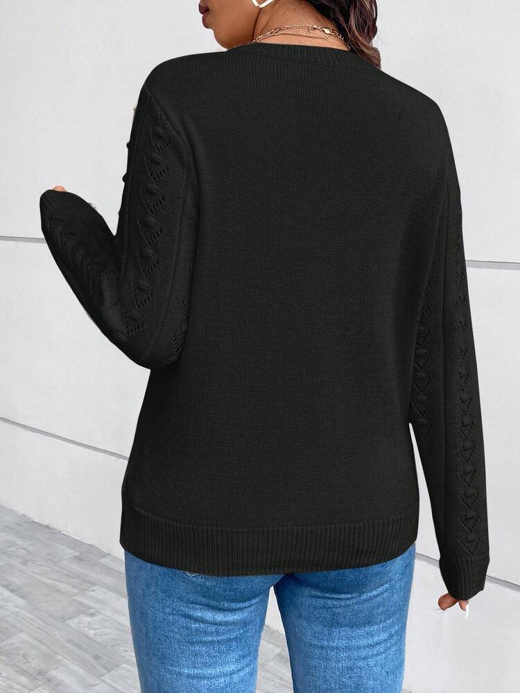 Plus Size Winter Casual Elegant Knitted Floral Pattern Fitted Round-Neck Sweater Pullover, Suitable As A Base Layer Or Outerwear For Work, Shopping, Vacation, Parties, Music Festivals, Home Wear, Back-To-School Events, And As A Gift. Fall