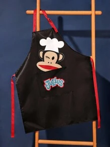 Paul Frank X SHEIN 1 件厨师围裙，可爱卡通图案设计，耐油面料，易于清洁和机洗，适合男女，用于烘焙和烹饪 - 黑色 - 查看 4