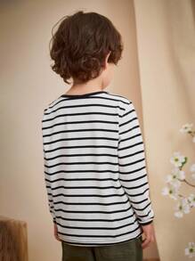 Loomiva Sudadera de cuello redondo de manga larga con bloques de color a rayas para niño - Blanco - Ver 2