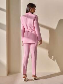 CLARA VERO 女士纯色西装外套和裤子套装 - 珊瑚粉 - 查看 2