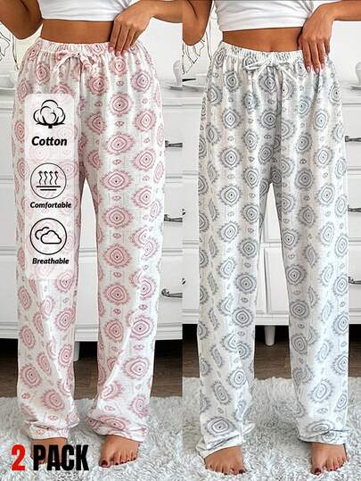 SHEIN Cottnline 2packs Women Printed Pattern Sleep Bottom Set