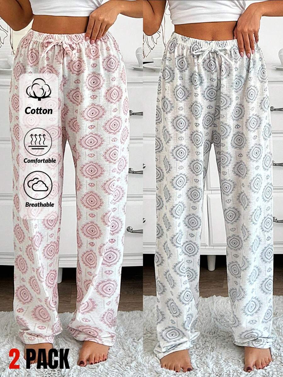 EURMUSE 2packs Women Printed Pattern Sleep Bottom Set