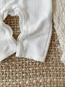 SHEIN Baju Terusan Bayi Perempuan Lucu Warna Putih Bergaris dengan Hiasan Pita, Lengan Panjang, Musim Gugur/Musim Dingin - Putih - View 4