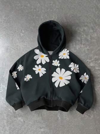 Street Life Men's Casual Floral Print Hoodie Sweatshirt