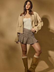 Aralina Women's Casual Autumn/Winter Boho Cute Barn Jacket With Suede Collar Perfect For Going Out And Teacher And Church - Khaki - View 4