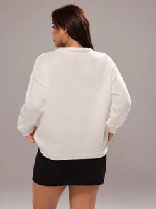Rustia Shell Metal Button Solid Color Loose Knit Cardigan Winter Fall Autumn CASUAL - Apricot - View 4